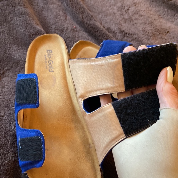 BioGold Shoes Biogold Blue Suede Leather Slide Cork Footbed